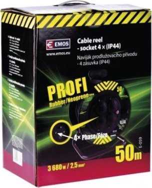 Emos prailginimo kabelio ritė 50 m 4 lizdai 230V 3x2,5 mm2 juoda P084503