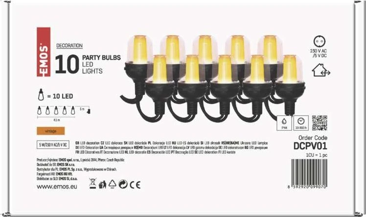 Emos Šventinė girlianda 10x 10 LED skaidrios 4,5 m vintage P44 DCPV01