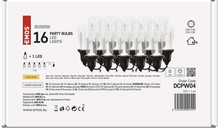 „Emos Chain Party“ 16x 1 LED skaidrus 3,6 m šaltai baltas IP44 DCPW04