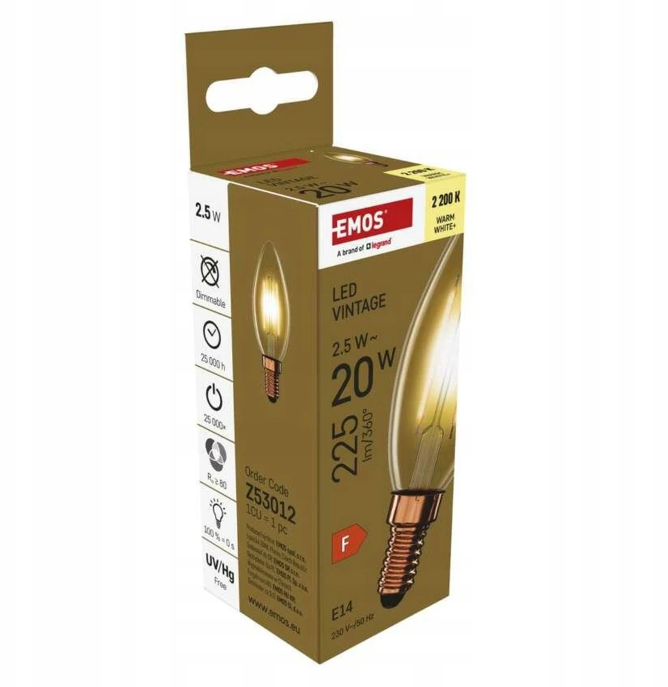 Emos Żarówka LED Vintage świeczka E14 2,5W (20W) 225lm 2200K ciepła biel Z53012