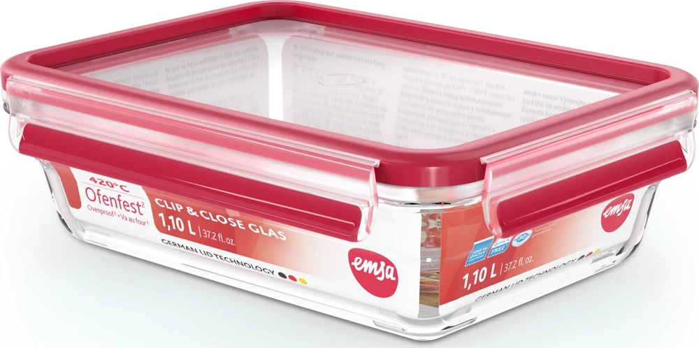 Emsa Clip&Close stiklinė maisto talpa 1,1 l