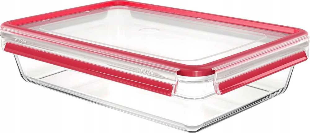 Emsa Clip&Close stiklinis maisto konteineris 3 L raudonas