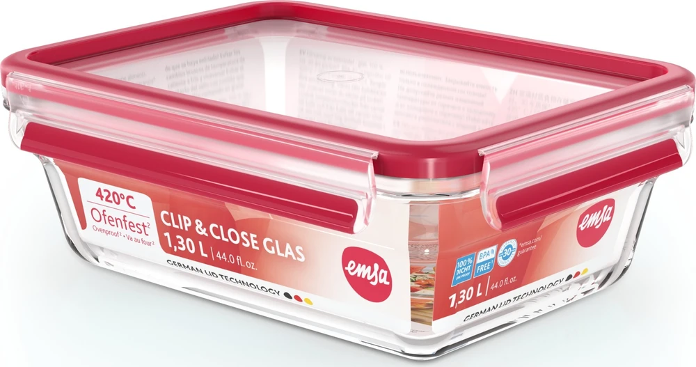 Emsa Emsa Clip&Close stiklinis maisto konteineris 1,3 L raudonas