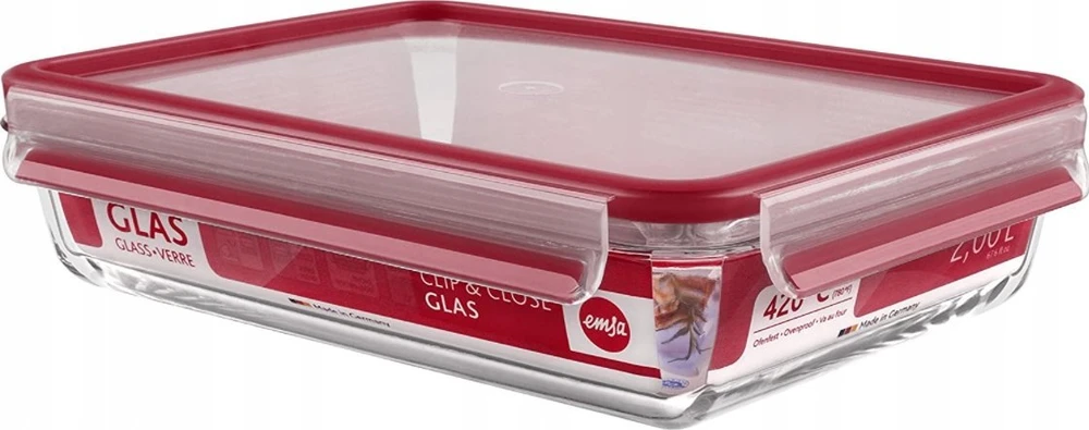 Emsa Emsa Clip&Close stiklinis maisto konteineris 1,3 L raudonas