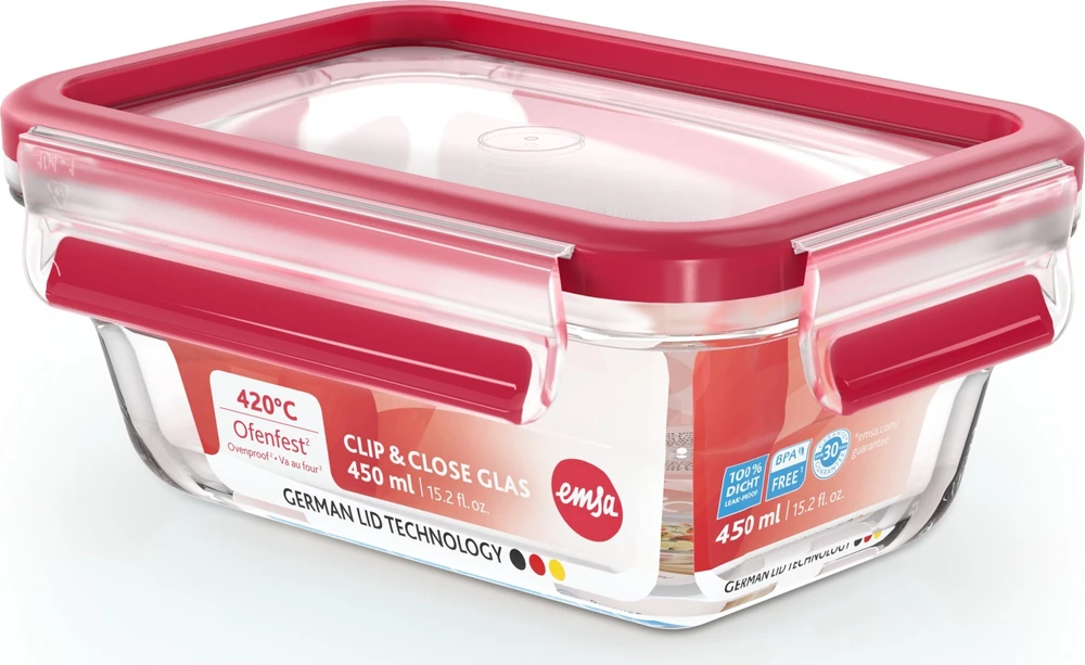 Emsa Emsa Clip&Close stiklinis maisto indas 450 ml