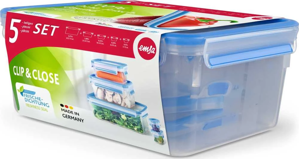 Emsa Food Clip&Close 508568 5 vnt. Rinkinys skaidrus/mėlynas