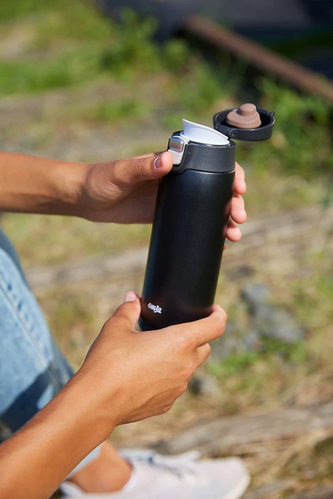 Emsa TRAVEL MUG light thermal mug (juodas (matt), 0.4 liters, flip lid)