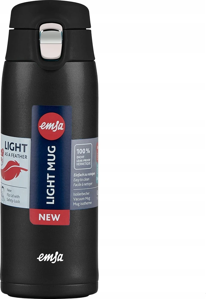 Emsa TRAVEL MUG light thermal mug (juodas (matt), 0.4 liters, flip lid)