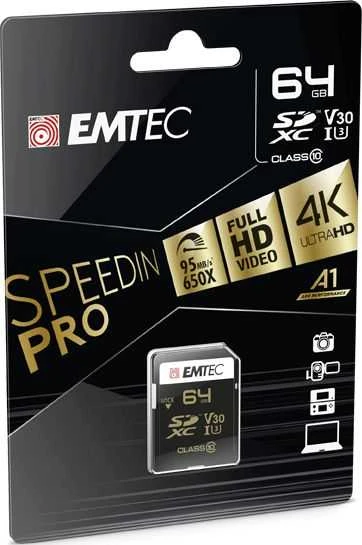 Emtec Speedin Pro SDXC 64 GB 10 klasės UHS-I/U3 V30 atminties kortelė (ECMSD64GXC10SP)