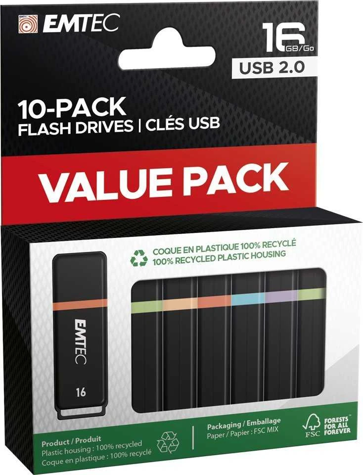 ATMINTINĖ Emtec USB2.0 K100 16GB P10 10 vnt. spalvotų dėžučių pakuotė mažmeninei prekybai