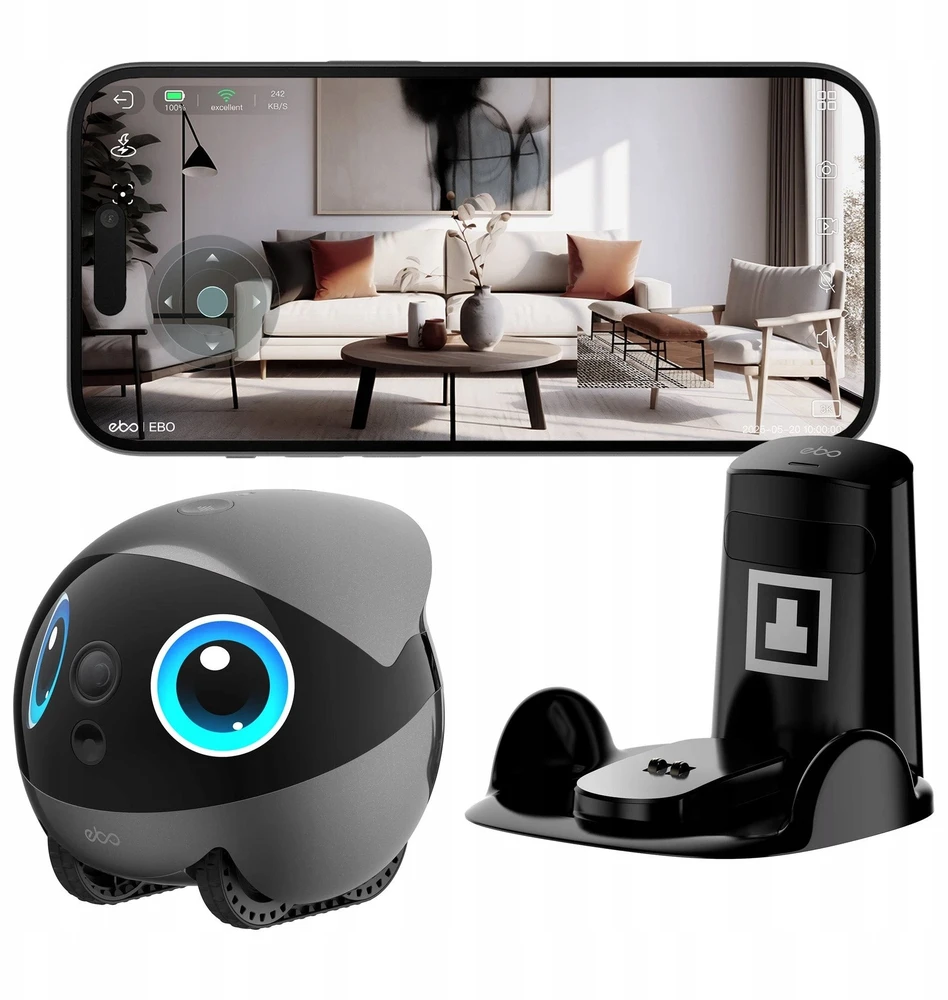 Namų robotas kompanijonas Enabot EBO Air 2 Plus FamilyBot su stebėjimo ir skambučių funkcija, pilkas