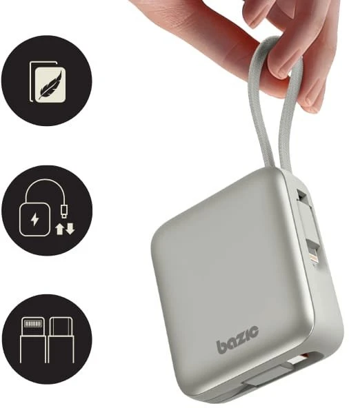 Energea PowerBank 3in1 Bazic Fusion Mini 10000mAh cable USB-C/Lightning pilkos spalvos