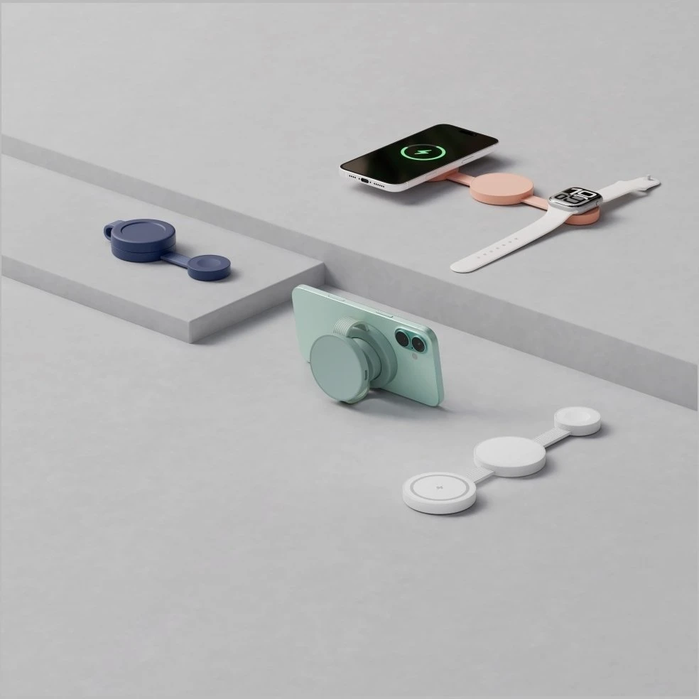 Energea Belaidis įkroviklis Bazic GoMag Trio 2 3in1 15W magnetic skirtas iPhone/Watch/AirPods rožinės spalvos