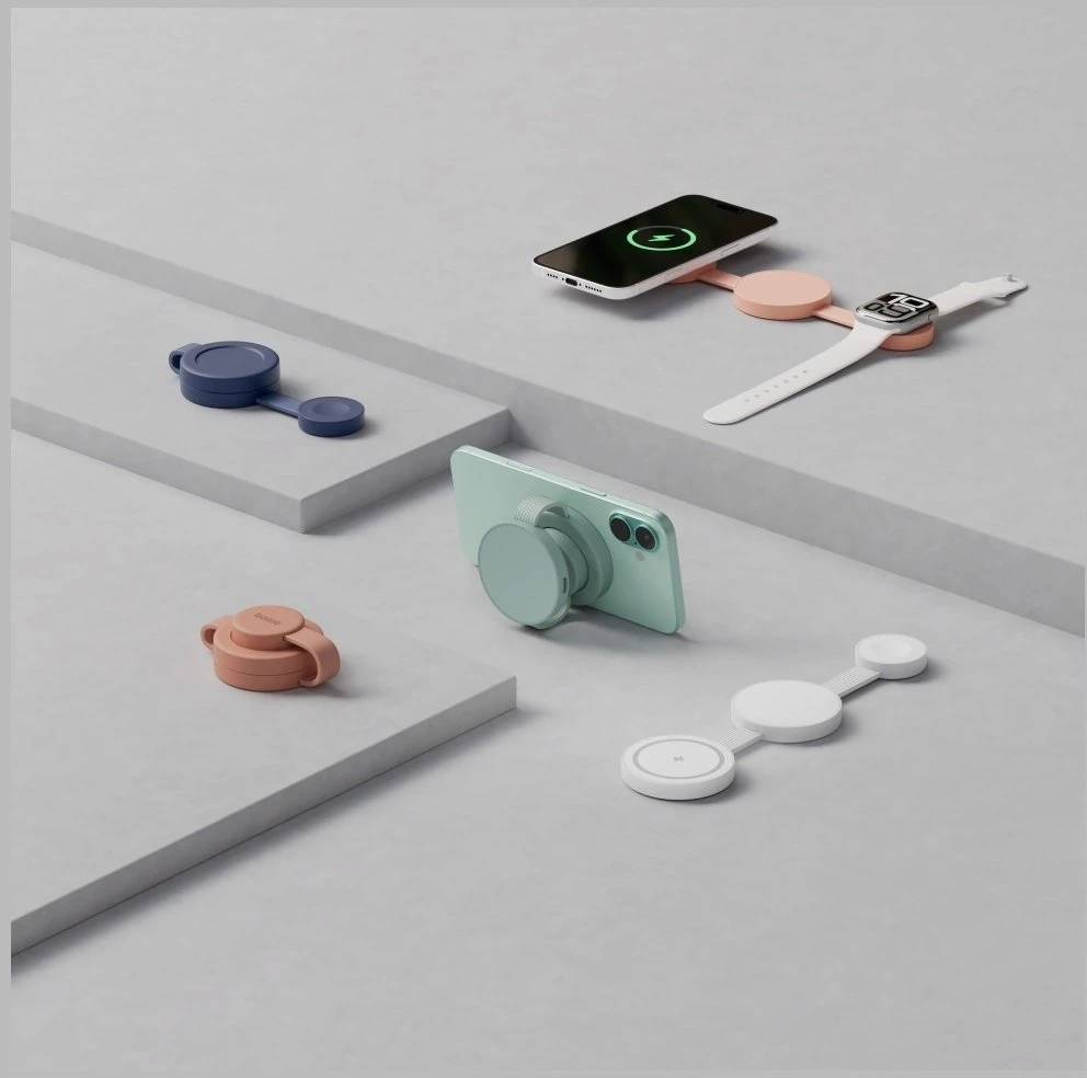 Energea Belaidis įkroviklis Bazic GoMag Trio 2 3in1 15W magnetic skirtas iPhone/Watch/AirPods rožinės spalvos