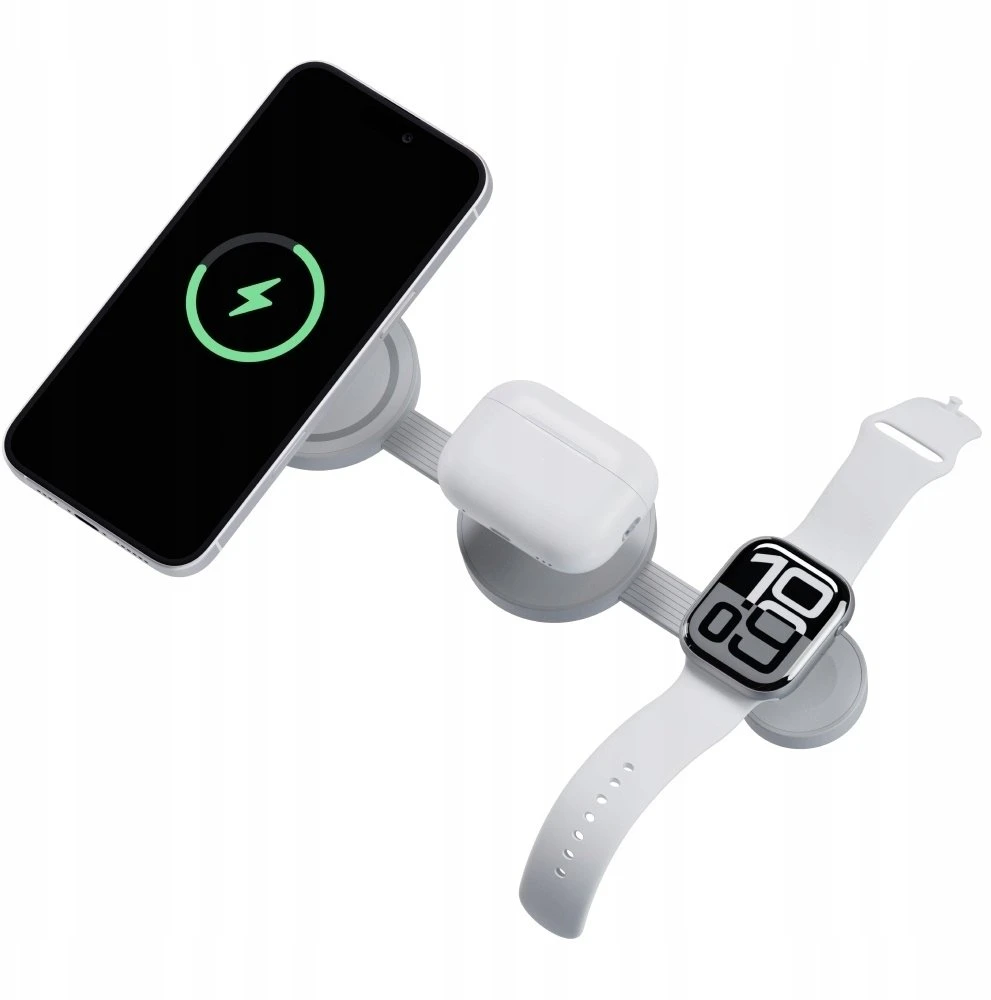 Energea Belaidis įkroviklis Bazic GoMag Trio 2 3in1 15W magnetic skirtas iPhone/Watch/AirPods pilkos spalvos