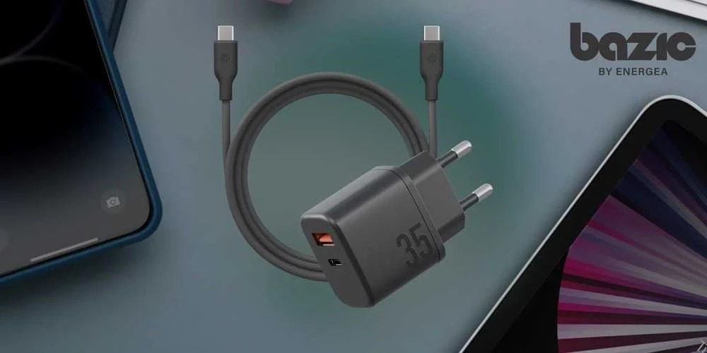 Energea Laidinis įkroviklis Bazic Goport Velox Kit 1xUSB-C 1xUSB-A GaN 35W with cable juodos spalvos
