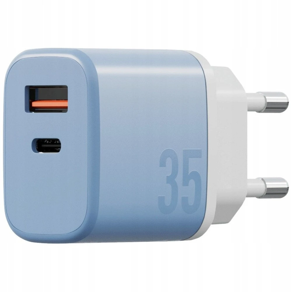 Energea Laidinis įkroviklis Bazic GoPort Velox Kit USB-C/USB-A GaN 35W with cable mėlynas