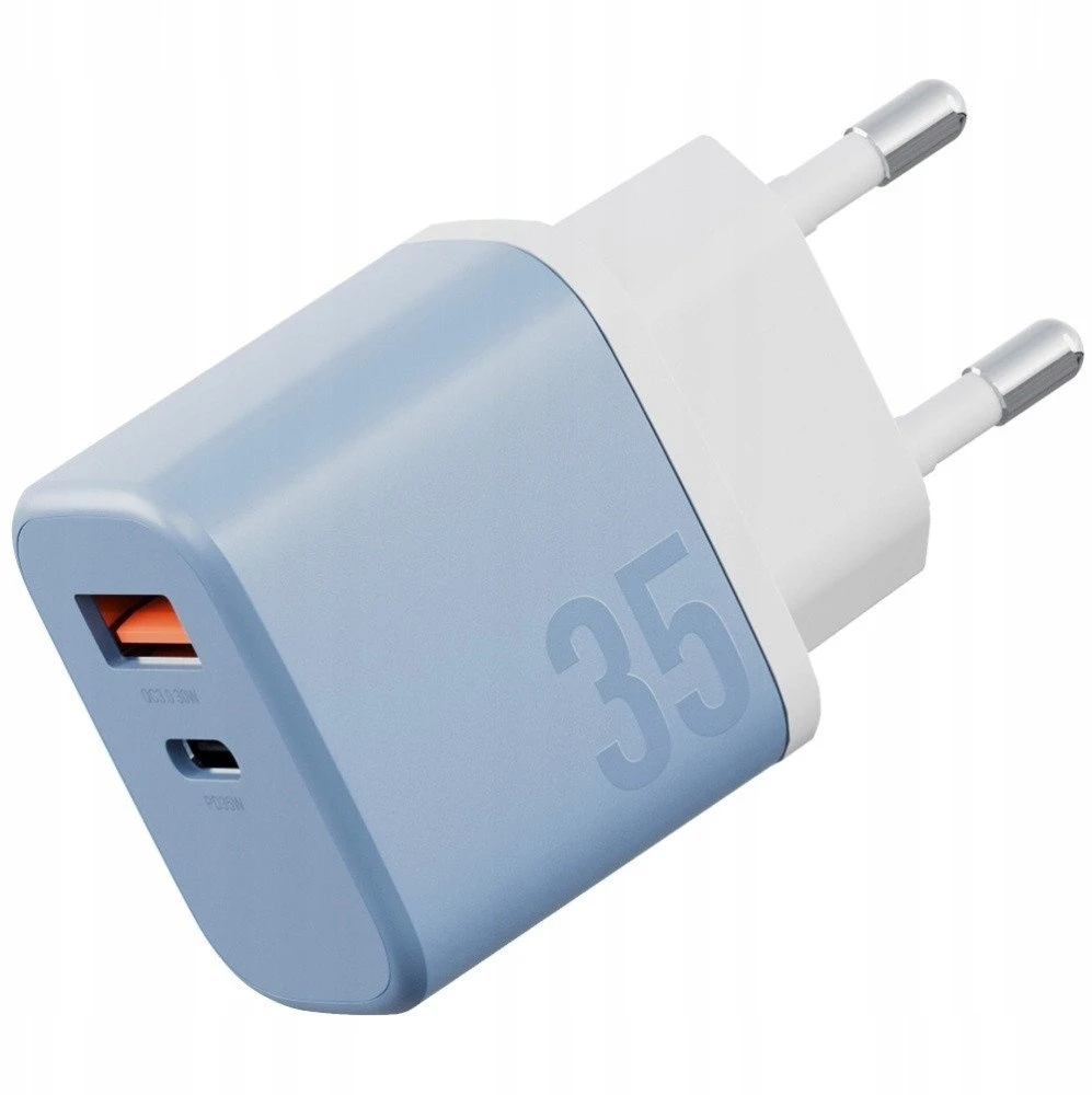 Energea Laidinis įkroviklis Bazic GoPort Velox Kit USB-C/USB-A GaN 35W with cable mėlynas