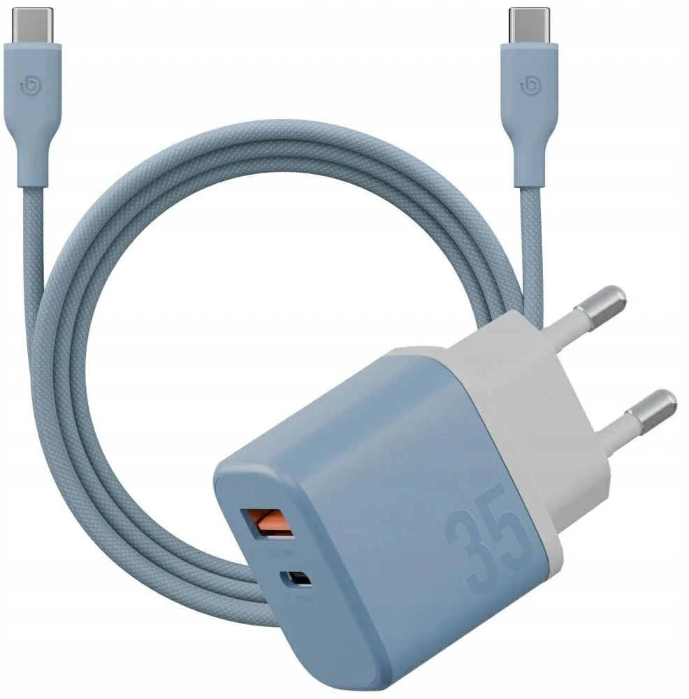 Energea Laidinis įkroviklis Bazic GoPort Velox Kit USB-C/USB-A GaN 35W with cable mėlynas
