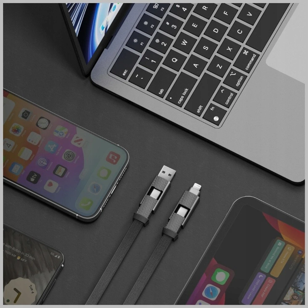 Energea Kabelis Bazic GoCharge Alukabelis 4in1 (USB-A/USB-C & USB-C/Lightning) 15cm 60W 3A PD Fast Charge auksinis