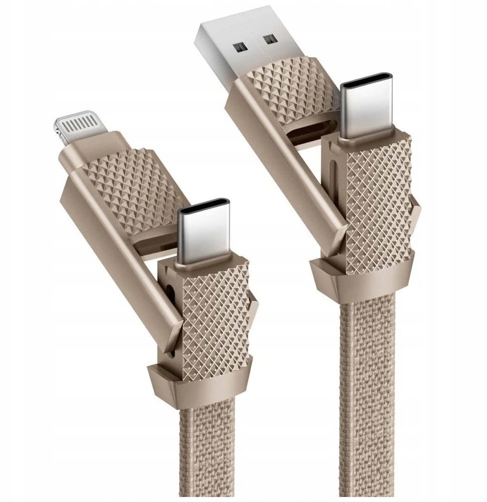 Energea Kabelis Bazic GoCharge Alukabelis 4in1 (USB-A/USB-C & USB-C/Lightning) 15cm 60W 3A PD Fast Charge auksinis