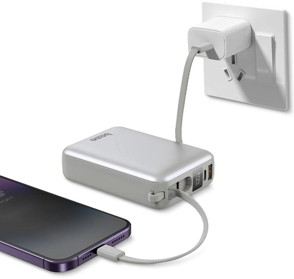 Energea PowerBank 4in1 Bazic Fusion Mini 20000mAh cable USB-C/Lightning pilkos spalvos