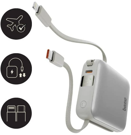 Energea PowerBank 4in1 Bazic Fusion Mini 20000mAh cable USB-C/Lightning pilkos spalvos