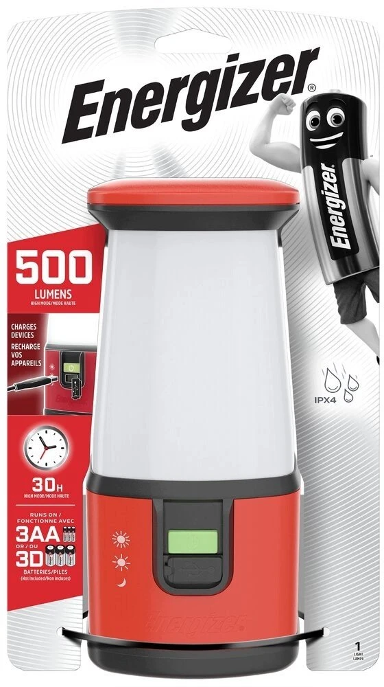Energizer 500lm žibintas Camping ESAL351 3xAA / 3xD, gali įkrauti įrenginius per USB
