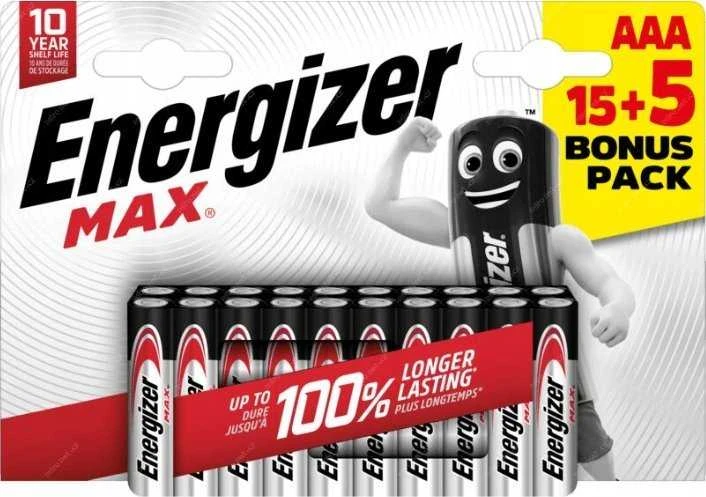 Energizer Max AAA baterijos, 20 vnt. pakuotė