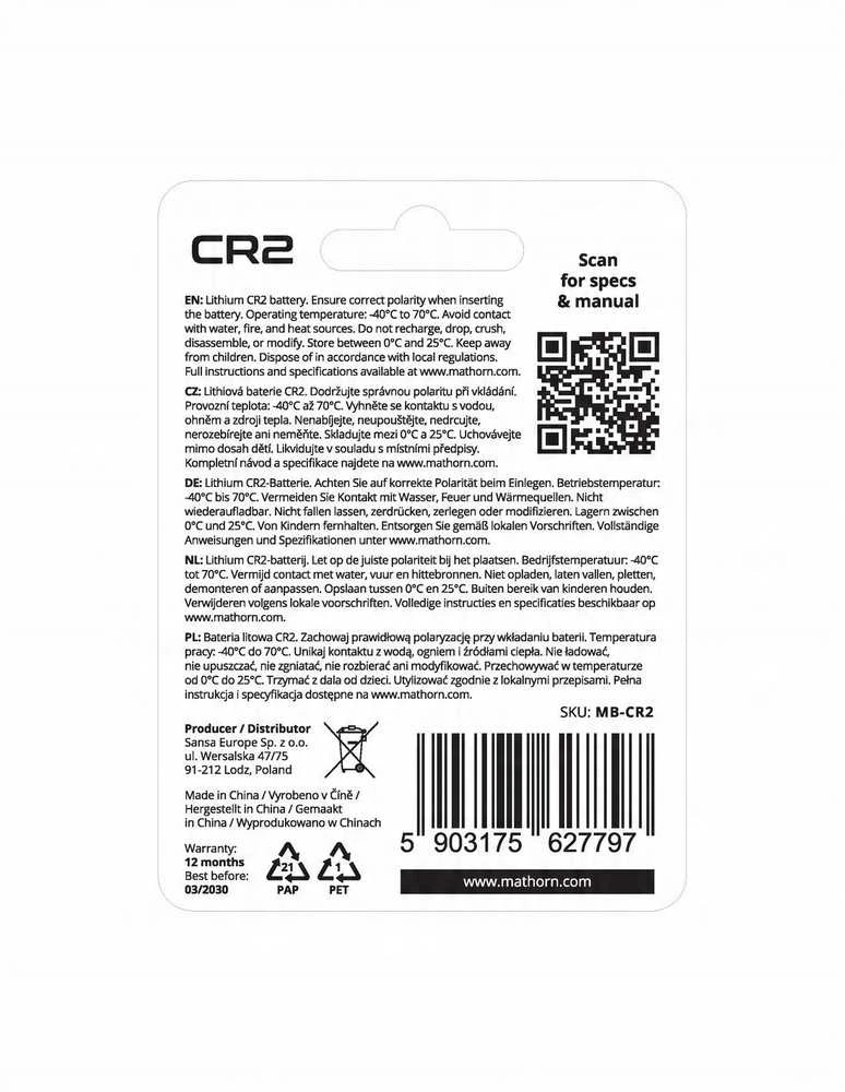 Energizer ličio baterija Mathorn Ultimate CR2 1000mAh ličio