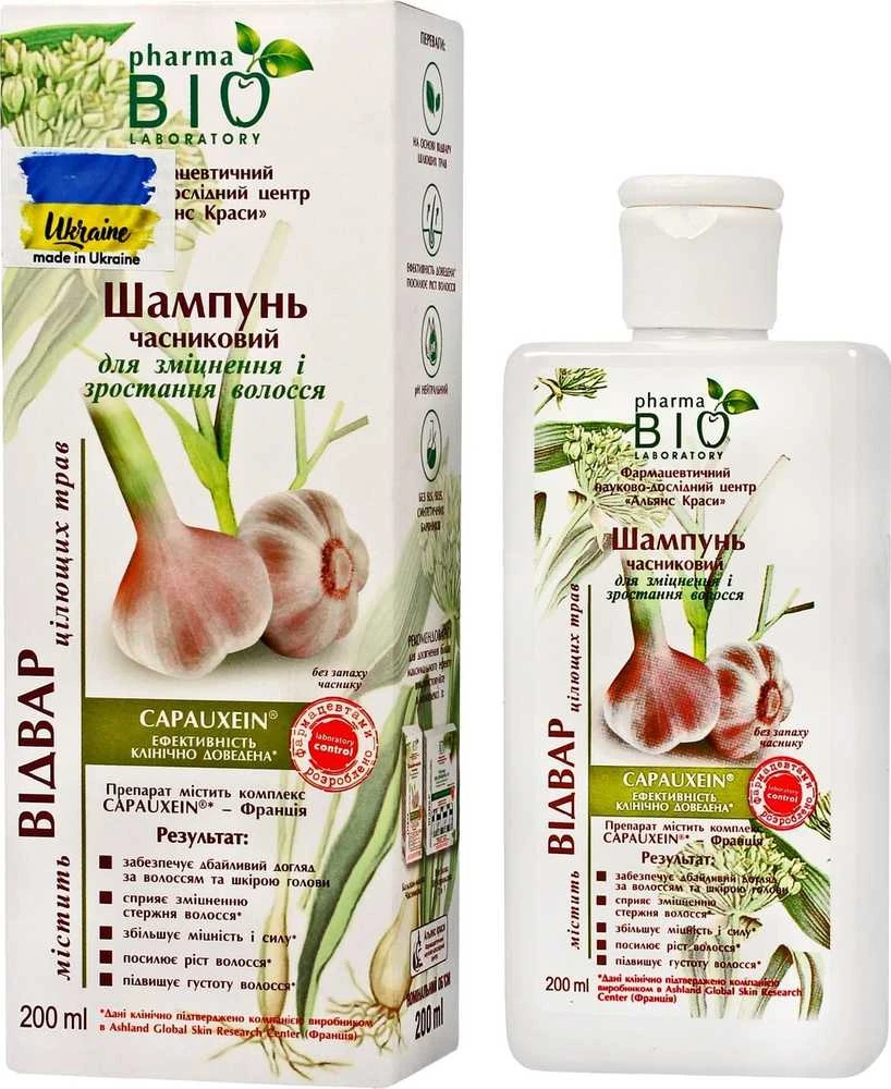 Energy Of Vitamins VITAMINŲ ENERGIJA Bio Pharma Laboratory Bio* Česnakinis šampūnas plaukų stiprinimui ir augimui skatinti 200 ml