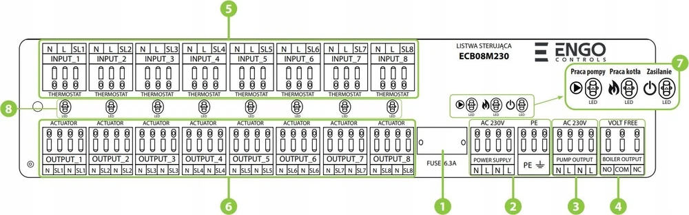 Engo Controls ENGO ECB8-230 – 8 zonų, 230V, grindinio šildymo valdymo blokas