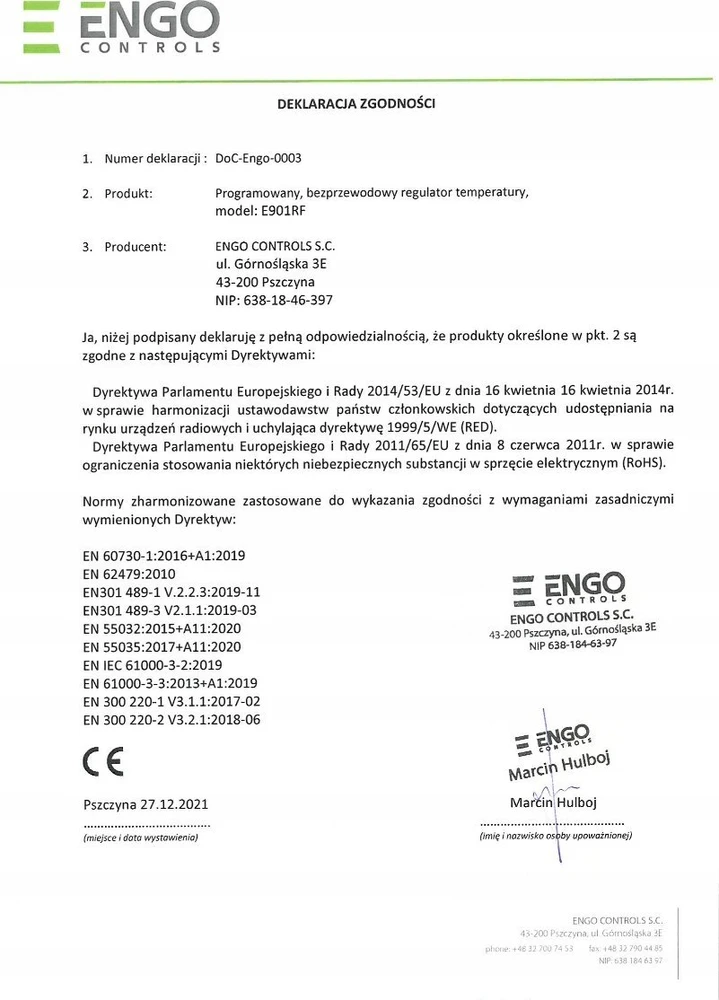 Engo Controls Engo E901 programuojamas belaidis 16A termostatas