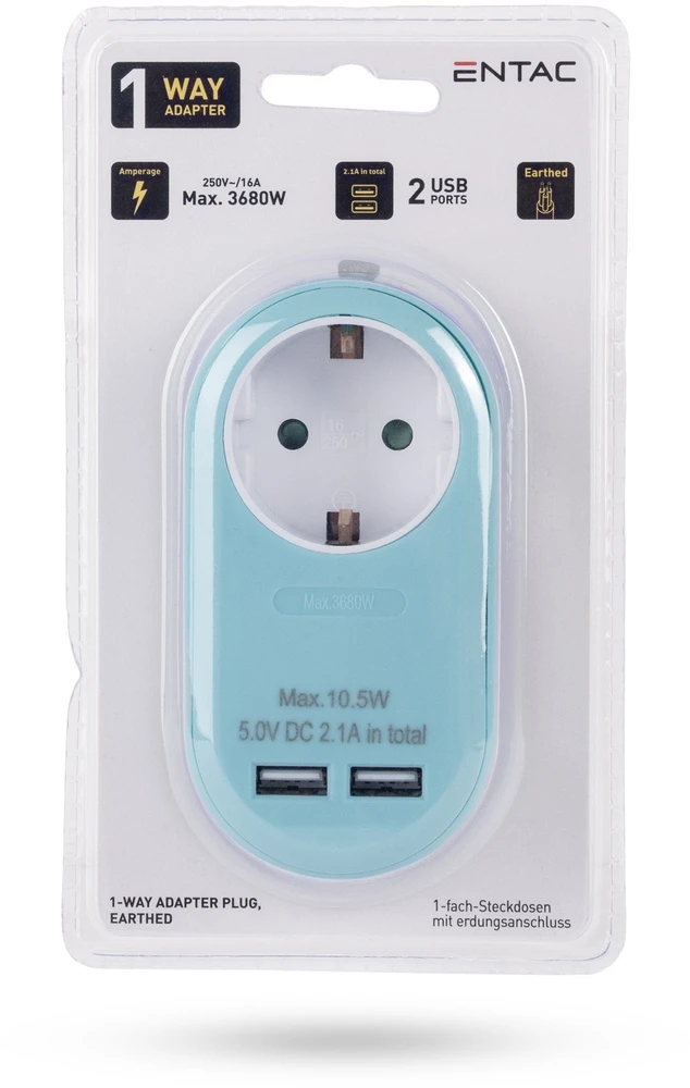 ENTAC Entac EPAG-1EE-2USB-B maitinimo kištukų adapteris F tipo Mėlyna