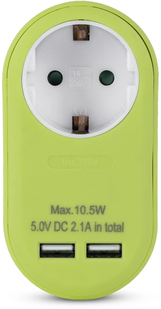 ENTAC Entac EPAG-1EE-2USB-L maitinimo kištukų adapteris, F tipas, laimo spalvos