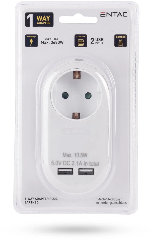 ENTAC Entac EPAG-1EE-2USB-W maitinimo kištukų adapteris F tipo Baltas