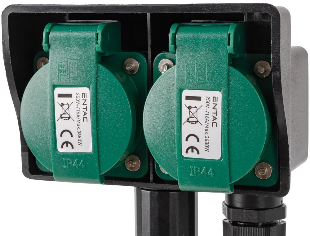 Entac ESE1.5G2-5-IP44S rozgałęziacz 5 m 2 x gniazdo jungiama į tinklą Zewnętrzna Juodas, Žalias