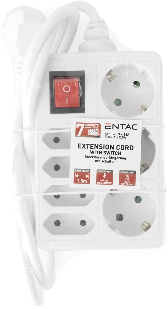 ENTAC Entac ESE1.5G3X4-1.5-SW rozgałęziacz 1,5 m 7 x gniazdo jungiama į tinklą Wewnętrzna Baltas