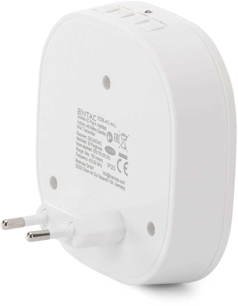 ENTAC Entac Dzwonek AC Plug-in su naktine lempute IP44 - siųstuvas 1xCR2032
