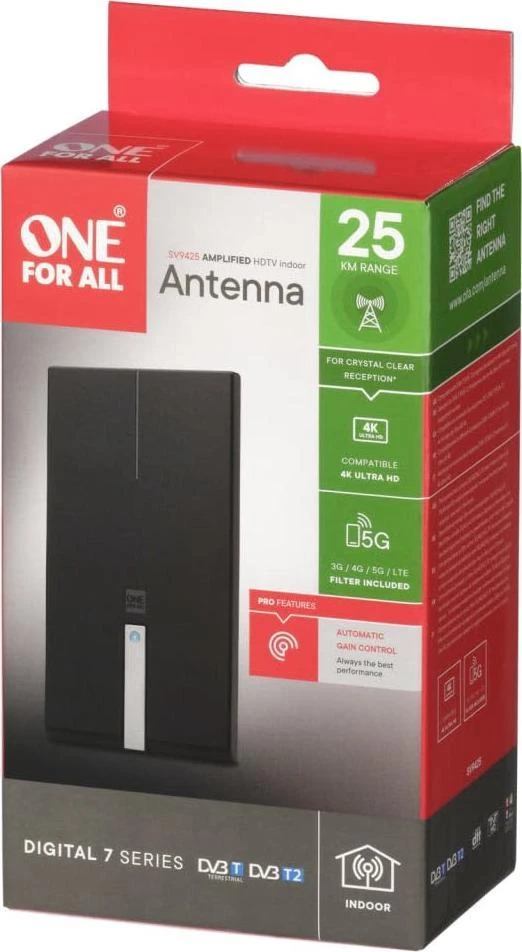 Skaitmeninė vidaus TV antena ONE FOR ALL 4K Ultra HD, 3G/4G/5G filtras / SV9425