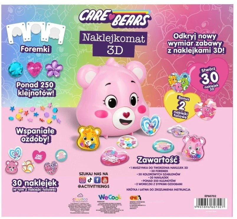 Naklejkomat Lipdukas 3D rūpestingų meškiukų rožinis meškiukas