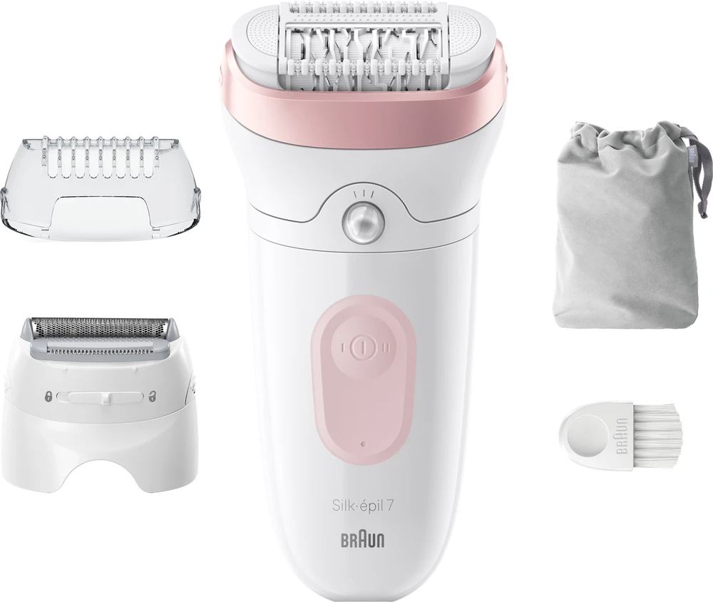 Braun epiliatorius | SE7030 Silk-épil Series 7 | Veikimo laikas (maks.) 40 min. | Galios lygių skaičius 2 | Drėgnai ir sausai | Baltas/Rožinė