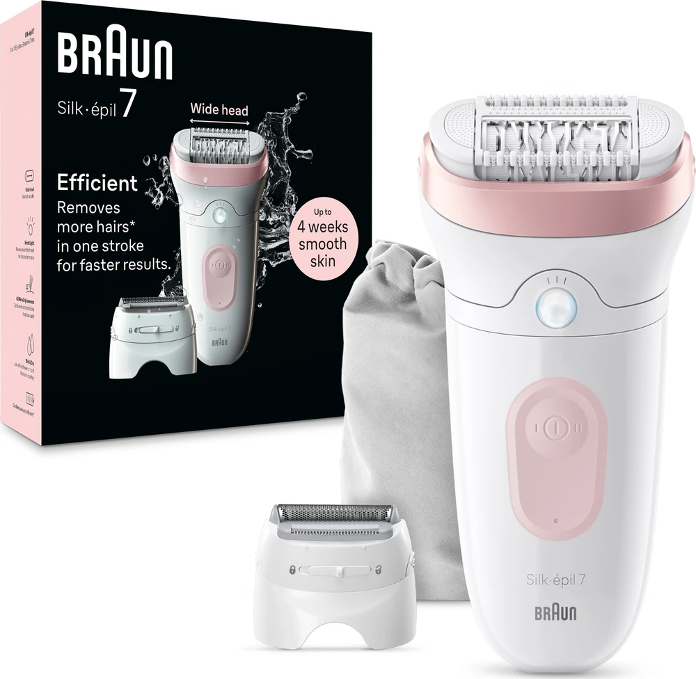 Braun epiliatorius | SE7030 Silk-épil Series 7 | Veikimo laikas (maks.) 40 min. | Galios lygių skaičius 2 | Drėgnai ir sausai | Baltas/Rožinė
