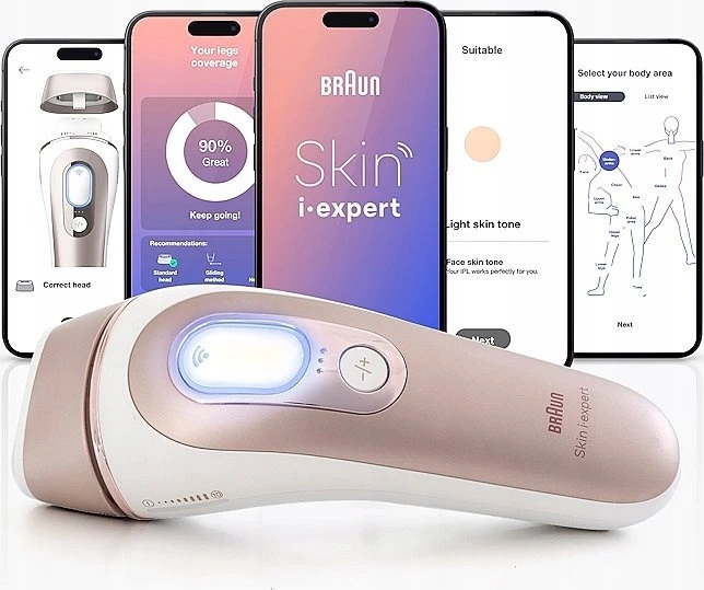 Fotoepiliatorius Braun Silk-Expert Pro IPL PL7253,  Intensyvaus pulso šviesa (IPL) „Rose Gold“, Balta