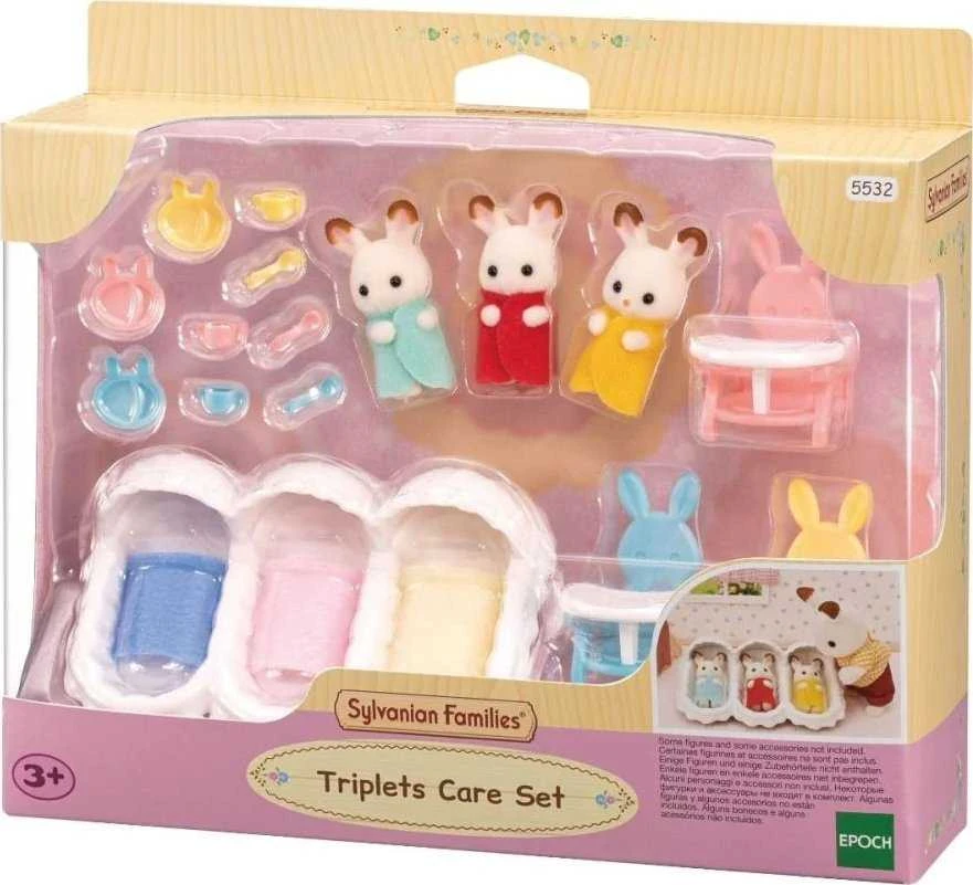 Sylvanian Families Epoch Figūrėlės trynukų kiškučių su šokoladinėmis ausytėmis