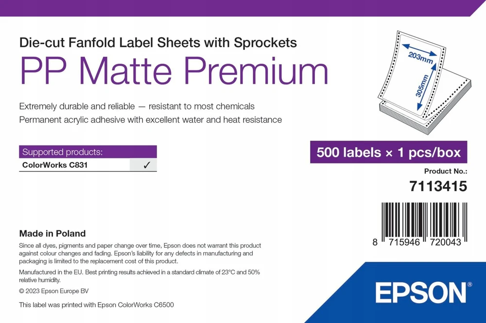 Epson 7113415 Baltas spausdinamos etiketės Lipnios spausdinamos etiketės