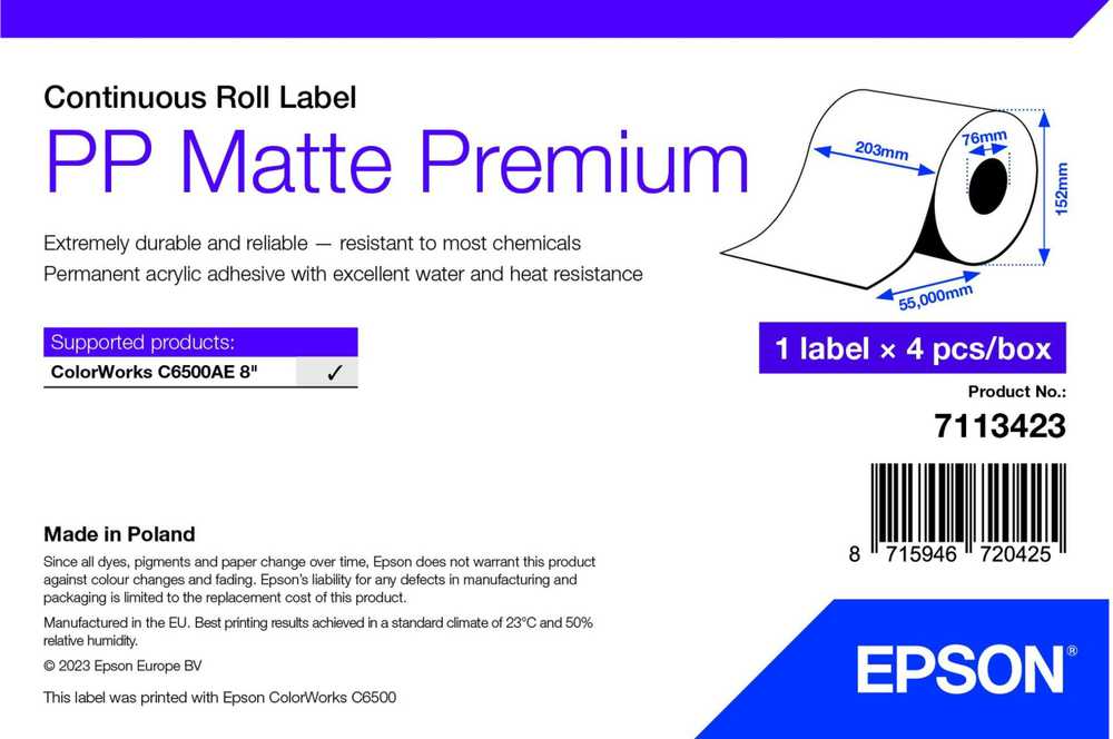 Epson Epson 7113423 etiketės spausdinimui Baltos Lipnios etiketės spausdinimui