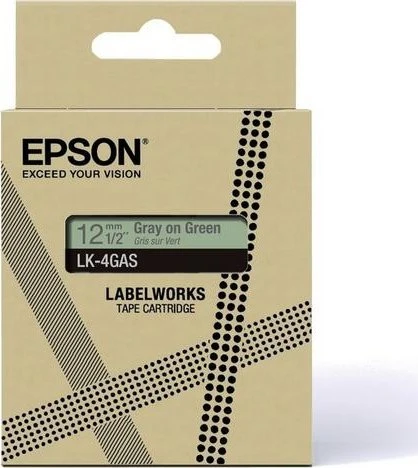 Epson Epson LabelWorks LK-4GAS - Grau auf Grun - Rolle (1,2 cm x 8 m) 1 Kassette(n) Hangebox - Bandkassette - fur LabelWorks LW-C410, LW-C610