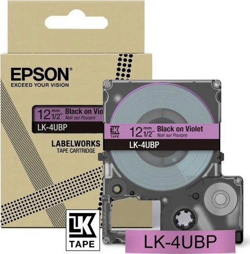 Epson Epson LabelWorks LK-4UBP - Juodas auf Violett - Rolle (1,2 cm x 8 m) 1 Kassette(n) Hangebox - Bandkassette - fur LabelWorks LW-C410, LW-C610