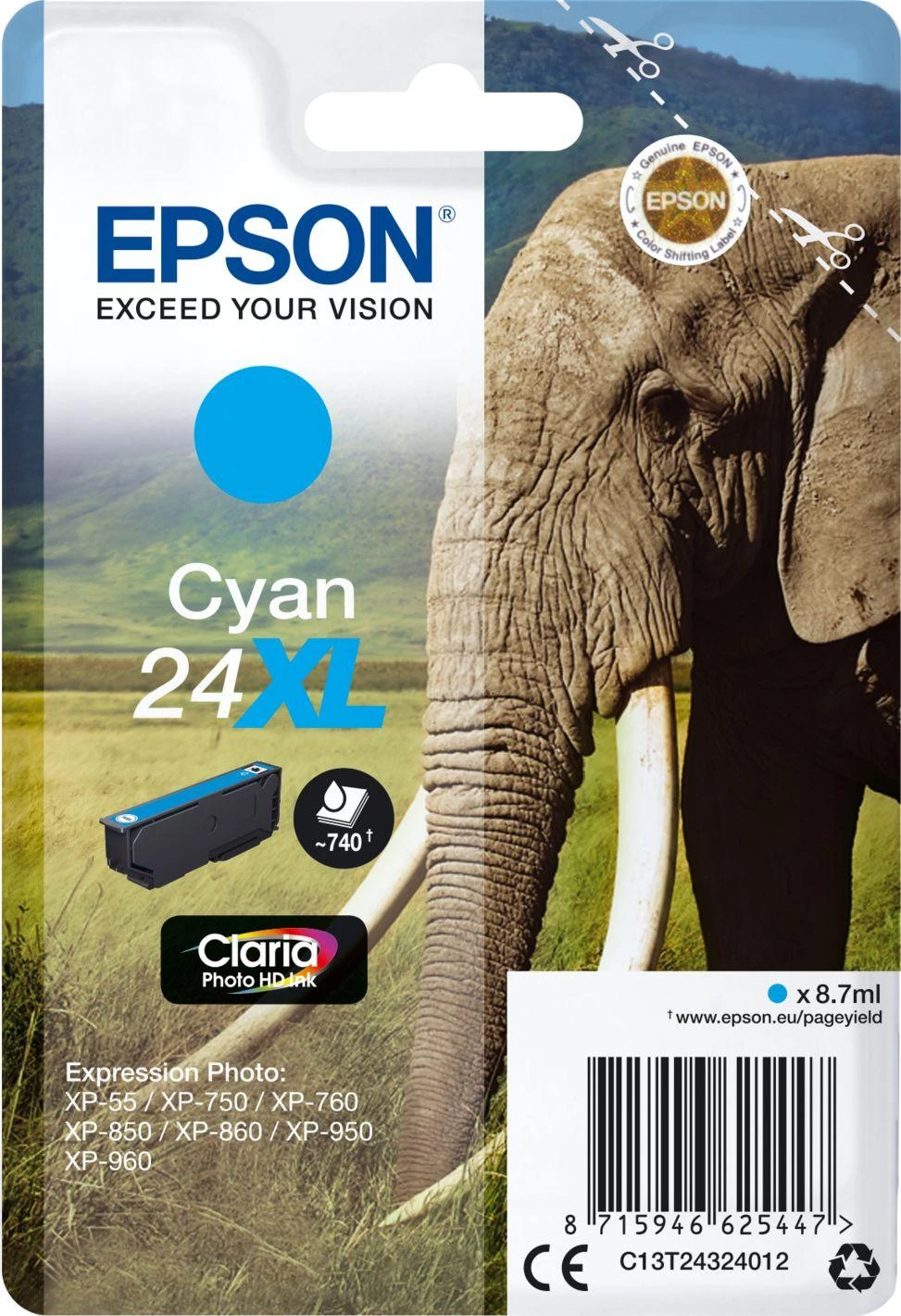 Epson No.24 XL (C13T24324012), žydra kasetė